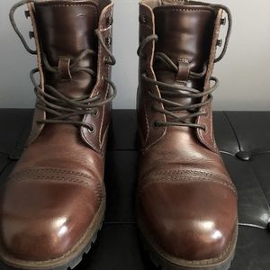 Brown leather boots. Lug sole